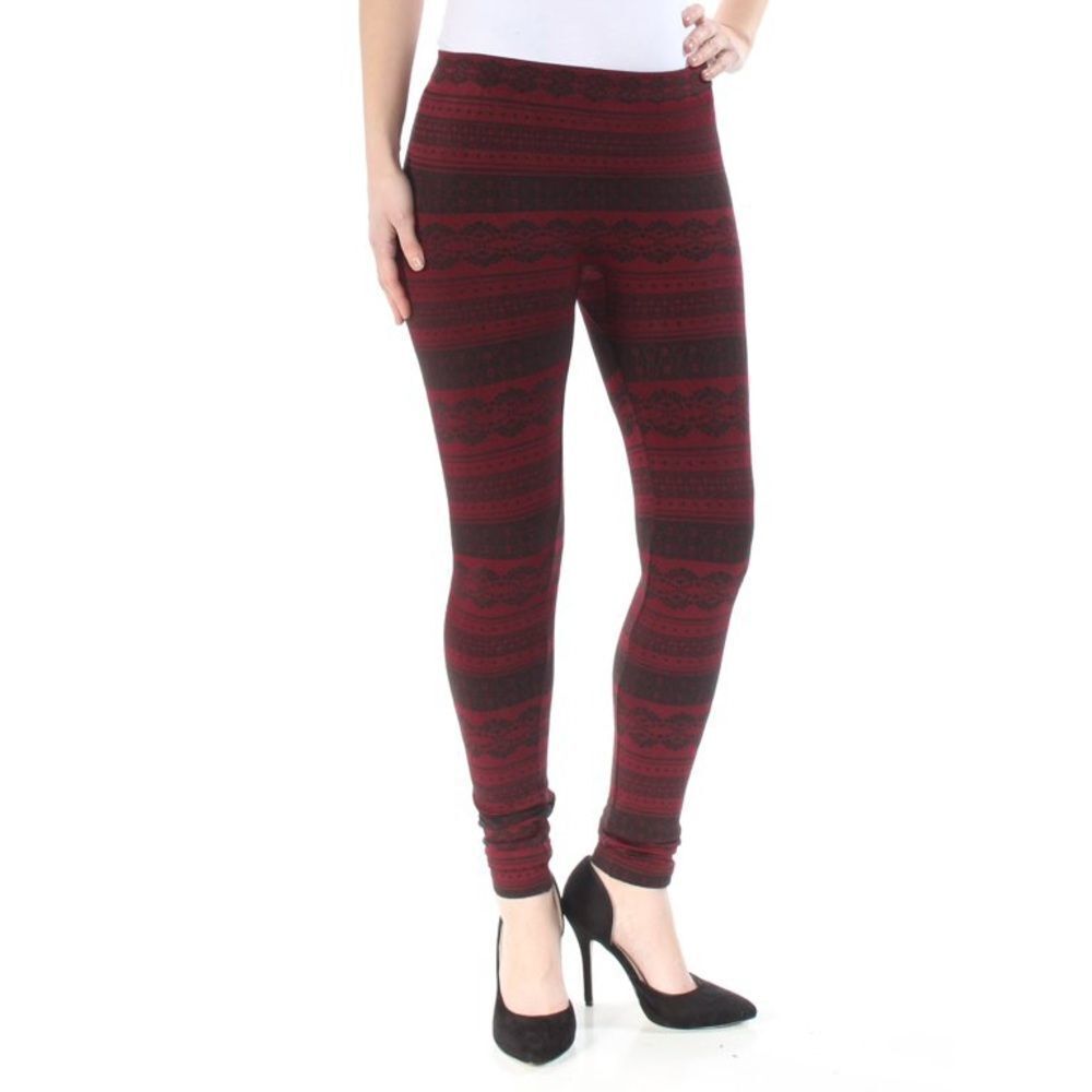 PINK ROSE Junior Burgundy Printed Fleece Skinny Leggings M NWT
